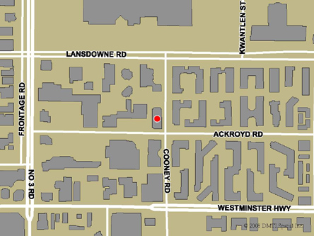 Map indicating the location of Richmond Service Canada Centre at 5611 Cooney Road in Richmond