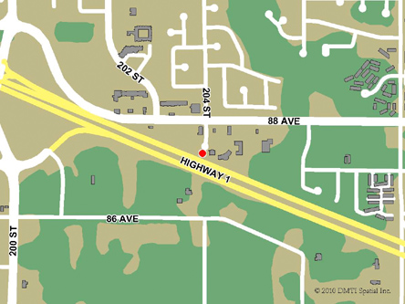 Map indicating the location of Langley Service Canada Centre at 8747 204th Street in Langley