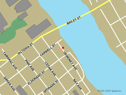 Carte routière indiquant l'emplaçement du bureau Trail - Centre Service Canada situé au 1101, avenue Dewdney à Trail