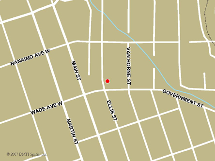 Map indicating the location of Penticton Service Canada Centre at 386 Ellis Street in Penticton