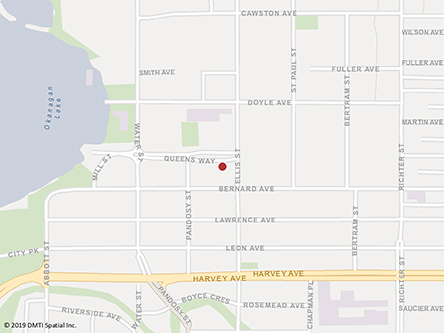 Map indicating the location of Kelowna Service Canada Centre and Passport Services at 471 Queensway  in Kelowna