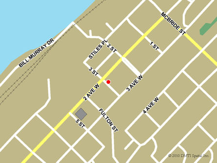 Carte routière indiquant l'emplaçement du bureau Prince Rupert - Centre Service Canada situé au 215, 3e Rue à Prince Rupert