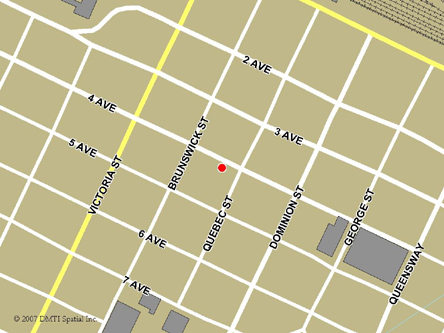 Map indicating the location of Prince George Service Canada Centre at 1363 4th Avenue in Prince George