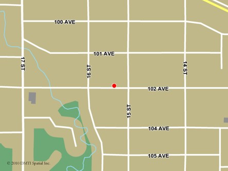 Map indicating the location of Dawson Creek Service Canada Centre at 1508 102nd Avenue in Dawson Creek