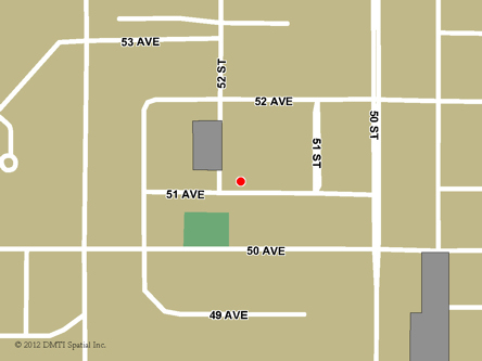 Map indicating the location of Drayton Valley Scheduled Outreach Site at 5136 51 Avenue  in Drayton Valley