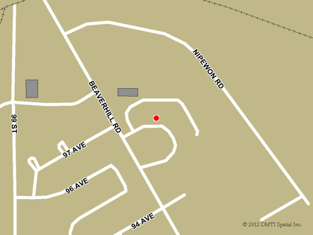 Map indicating the location of Lac La Biche Scheduled Outreach Site at 9503 Beaver Hill Road in Lac La Biche
