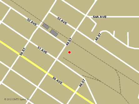 Carte routière indiquant l'emplaçement du bureau Vegreville - site de services mobiles réguliers situé au 5121, rue  49 à Vegreville