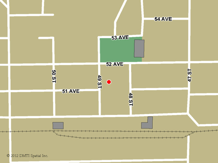 Carte routière indiquant l'emplaçement du bureau Whitecourt - site de services mobiles réguliers situé au 5115,  49e Rue à Whitecourt