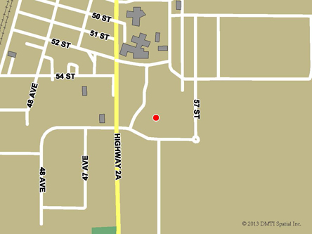 Carte routière indiquant l'emplaçement du bureau Olds - site de services mobiles réguliers  situé au 4500, 50e rue à Olds