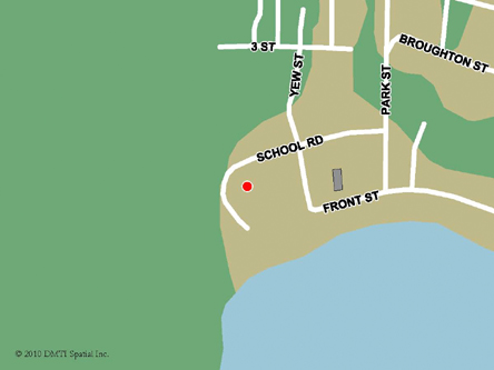 Map indicating the location of Alert Bay Scheduled Outreach Site at 48 School Road in Alert Bay