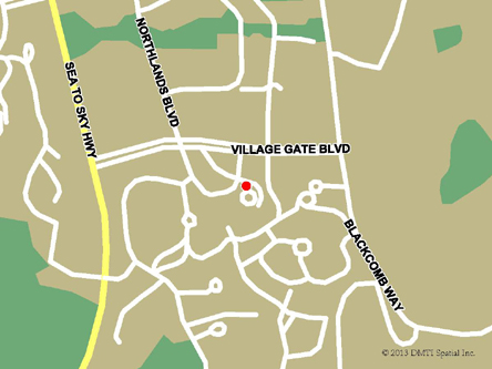 Map indicating the location of Whistler Scheduled Outreach Site at 4230 Gateway Drive in Whistler