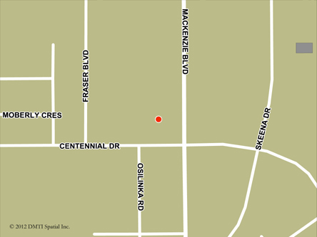 Map indicating the location of Mackenzie Scheduled Outreach Site at 64 Centennial Drive in Mackenzie