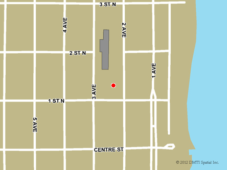 Map indicating the location of Gimli Scheduled Outreach Site at 62 2nd Avenue in Gimli
