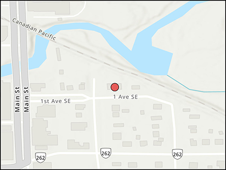 Map indicating the location of Minnedosa Scheduled Outreach Site at 133 Main Street South in Minnedosa
