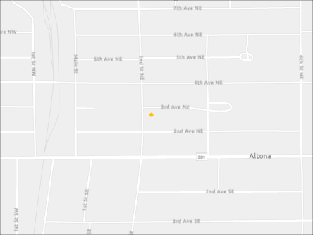 Map indicating the location of Altona Scheduled Outreach Site at 58 2nd Street NE, Unit B in Altona