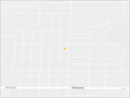 Map indicating the location of Neepawa Scheduled Outreach Site at 2nd Floor - 342 Mountain Ave in Neepawa