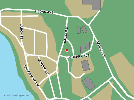 Map indicating the location of Snow Lake Scheduled Outreach Site at 131 Balsam Street in Snow Lake