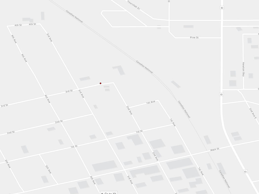 Map indicating the location of Roblin Scheduled Outreach Site at 117 2nd Avenue NW in Roblin
