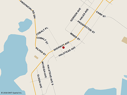 Map indicating the location of Lynn Lake Scheduled Outreach Site at 503 Sherritt Avenue in Lynn Lake