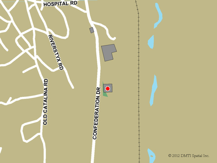 Map indicating the location of Bonavista Scheduled Outreach Site at 301 Confederation Drive  in Bonavista