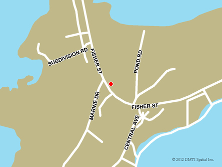 Map indicating the location of Port Saunders Scheduled Outreach Site at 90 Main Street in Port Saunders