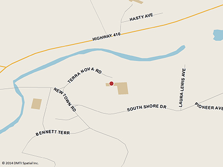 Map indicating the location of Baie Verte Scheduled Outreach Site at 1 Terra Nova Road in Baie Verte