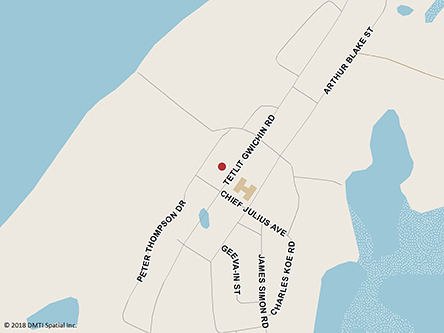 Map indicating the location of Fort McPherson Service Delivery Partner at John Tetlichi Building in Fort McPherson
