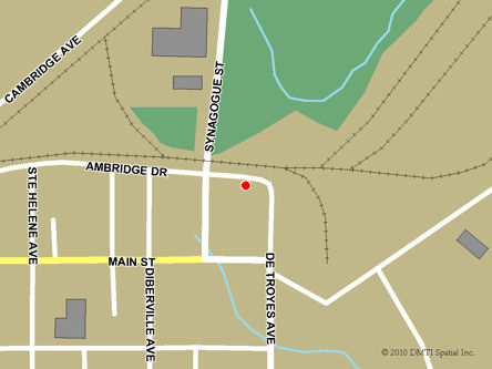 Carte routière indiquant l'emplaçement du bureau Iroquois Falls - site de services mobiles réguliers situé au 33, promenade Ambridge à Iroquois Falls