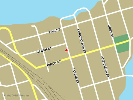 Carte routière indiquant l'emplaçement du bureau Chapleau - site de services mobiles réguliers situé au 12, rue Birch à Chapleau