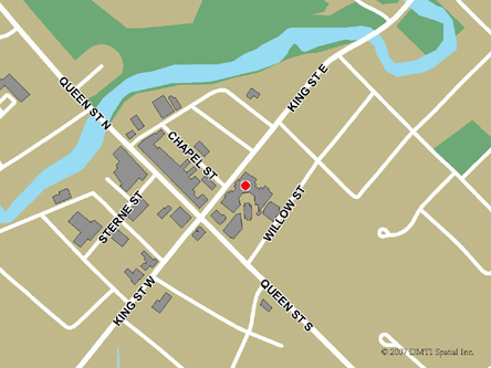 Map indicating the location of Caledon Scheduled Outreach Site at 18 King Street East in Bolton