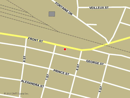 Map indicating the location of Hearst Scheduled Outreach Site at 613 Front Street in Hearst