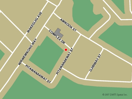 Carte routière indiquant l'emplaçement du bureau Wikwemikong - site de services mobiles réguliers  situé au 19A, promenade Complex à Wikwemikong