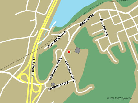 Carte routière indiquant l'emplaçement du bureau Huntsville - site de services mobiles réguliers situé au 207, rue Main Ouest à Huntsville