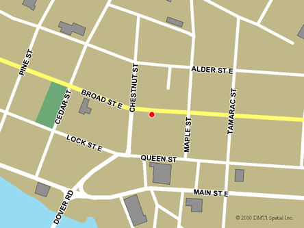 Carte routière indiquant l'emplaçement du bureau Dunnville - site de services mobiles réguliers situé au 208, rue Broad Est à Dunnville