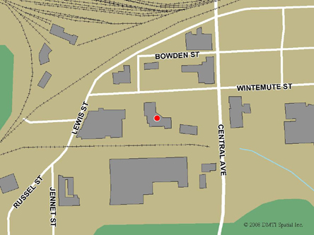 Carte routière indiquant l'emplaçement du bureau Fort Erie - site de services mobiles réguliers situé au 469, avenue Central à Fort Erie