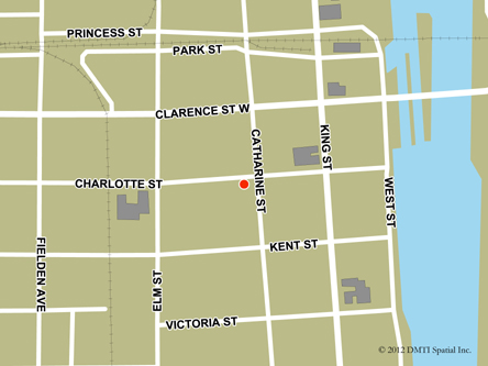 Carte routière indiquant l'emplaçement du bureau Port Colborne - site de services mobiles réguliers situé au 92, rue Charlotte à Port Colborne