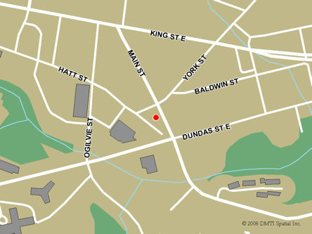 Map indicating the location of Dundas Scheduled Outreach Site  at 60 Main Street in Dundas
