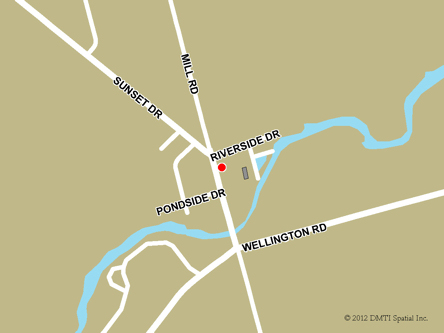 Carte routière indiquant l'emplaçement du bureau Wellington - site de services mobiles réguliers situé au 48, chemin Mill à Wellington