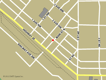 Map indicating the location of Preeceville Scheduled Outreach Site at 27 Main Street North in Preeceville