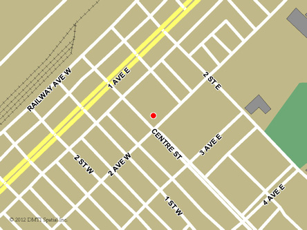 Carte routière indiquant l'emplaçement du bureau Nipawin - site de services mobiles réguliers situé au 233, rue Centre à Nipawin