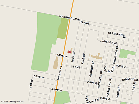 Carte routière indiquant l'emplaçement du bureau Rosetown site de services mobiles réguliers situé au 1005, rue Main à Rosetown